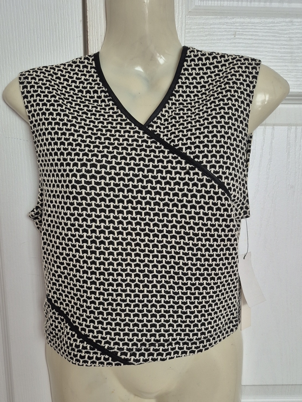Lord & Taylor Black and White Sleeveless Wrap-Style Camisole